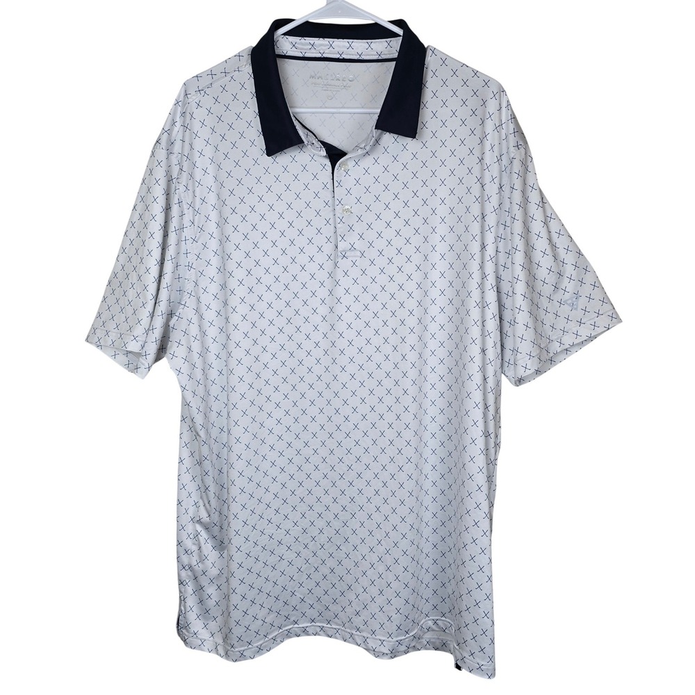 MAELREG Performance Golf Polo Shirt Mens 2XL White Navy Crossed Golf Clubs